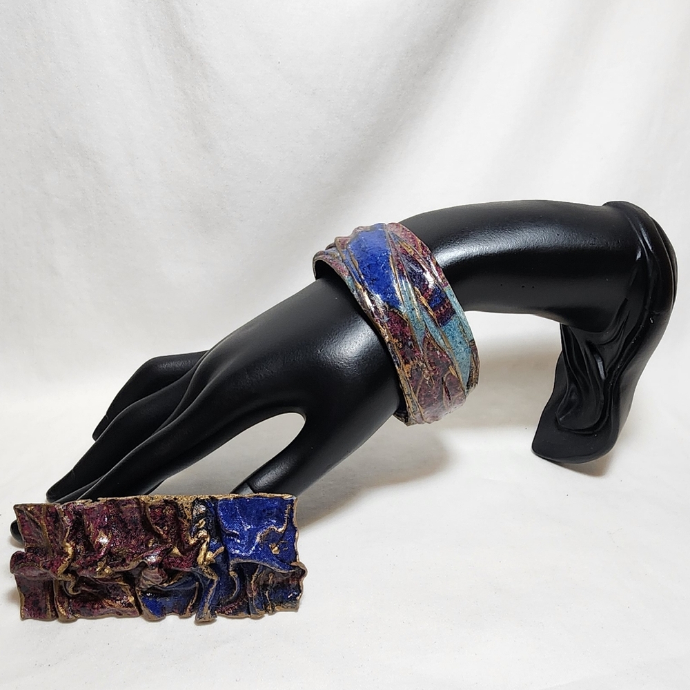 Vintage Fabric Art Bracelet & Brooch Set – Handcrafted Textured Metallic Stateme